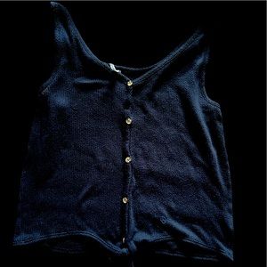 Knit Button-Up Tank with Tie Detail